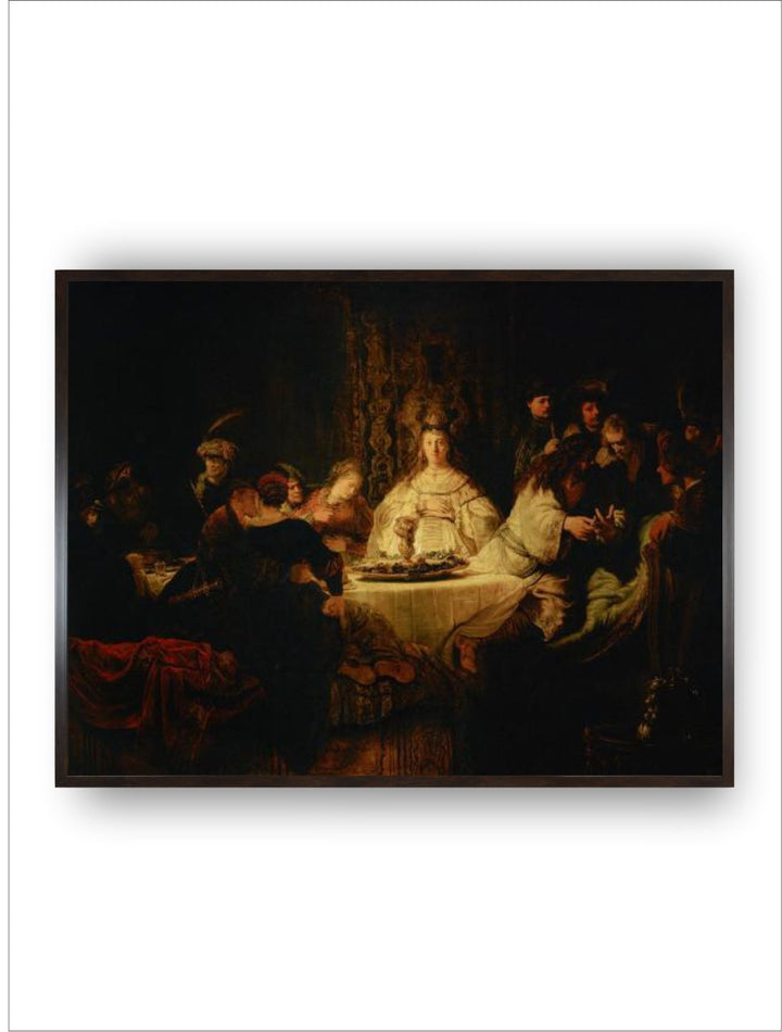 "Samson Posing a Riddle at the Wedding Feast Brown Wooden Painting Wall Art''
