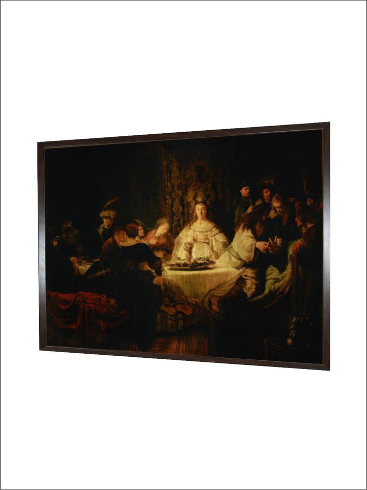 "Samson Posing a Riddle at the Wedding Feast Brown Wooden Painting Wall Art''
