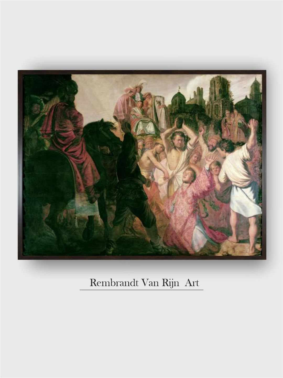 "Green  Pink The Stoning of St. Stephen Wooden Painting Wall Art''