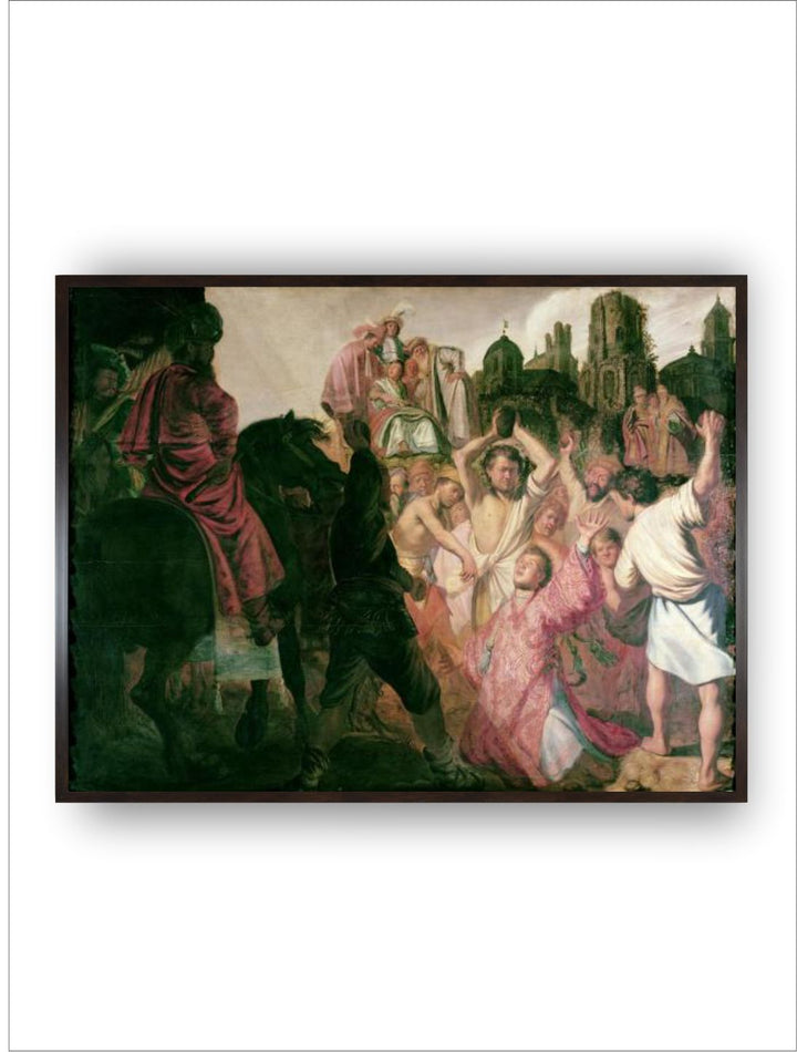 "Green  Pink The Stoning of St. Stephen Wooden Painting Wall Art''