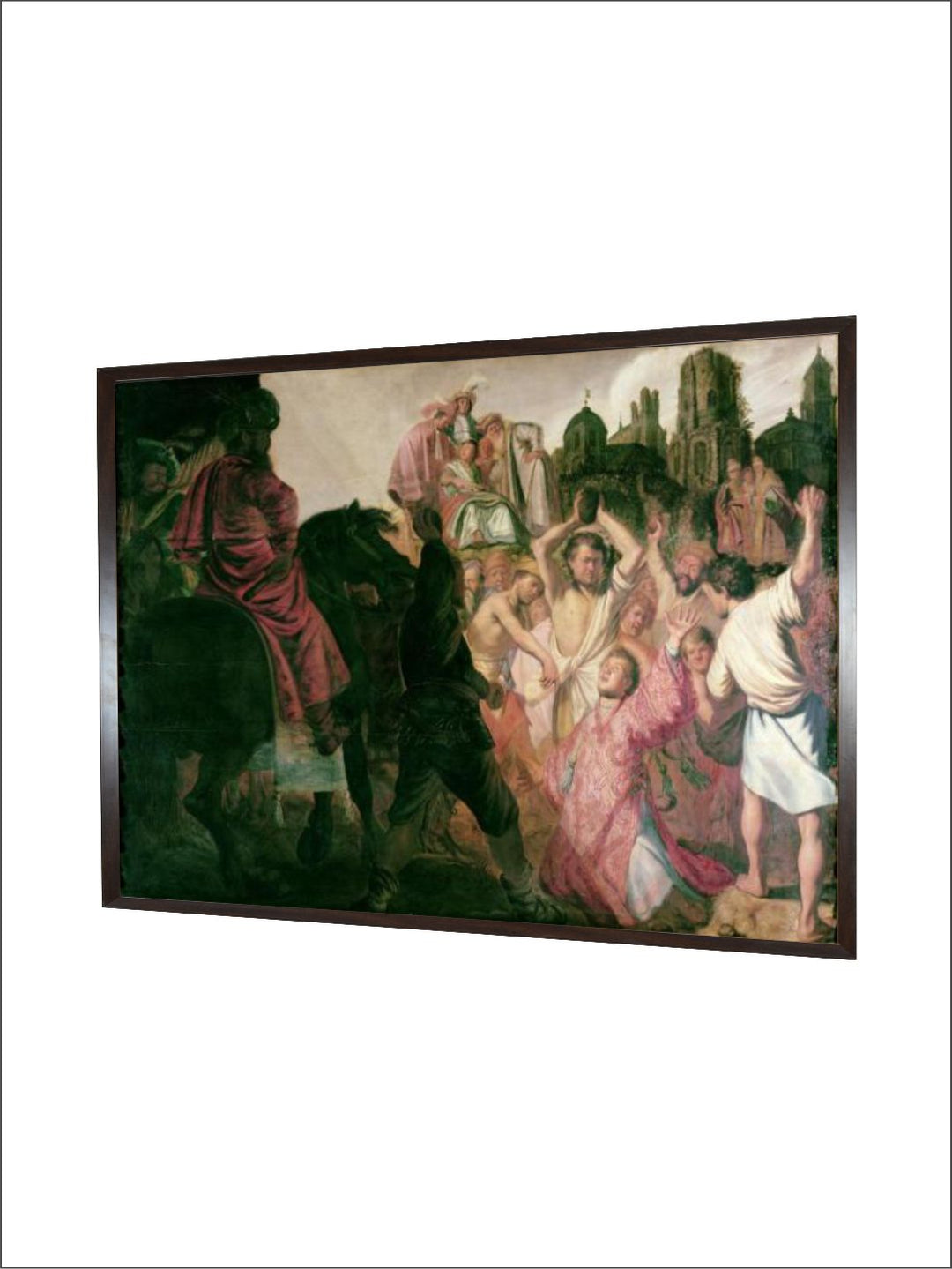 "Green  Pink The Stoning of St. Stephen Wooden Painting Wall Art''