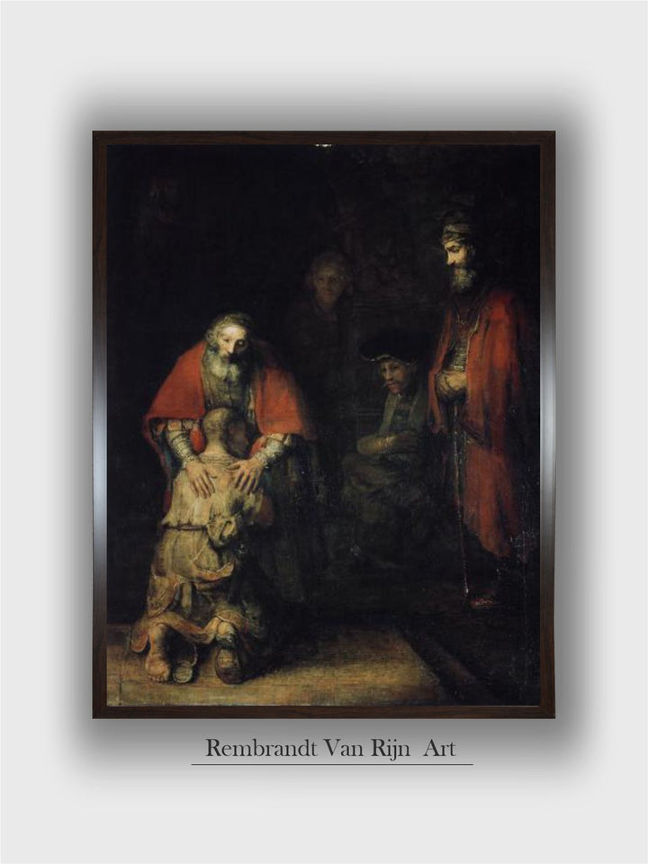 "Beige  Red The Return of the Prodigal Son Wooden Framed Painting Wall Art''