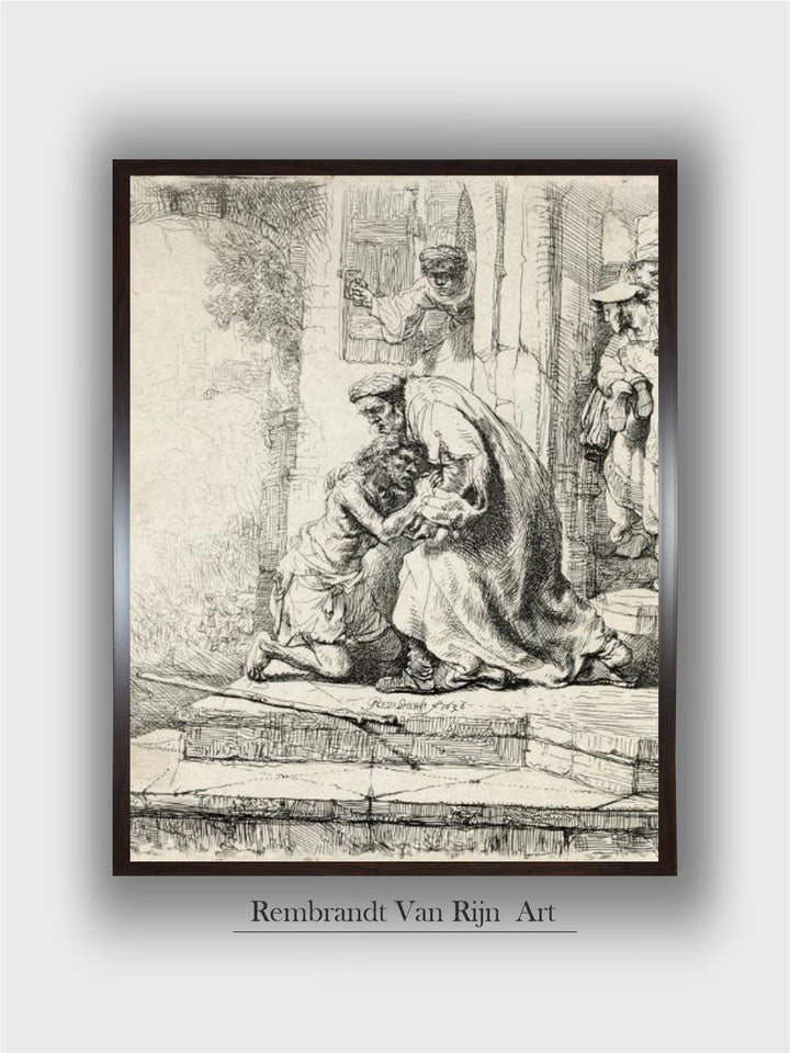 "The Return of the Prodigal Son Off White  Black Wooden Painting Wall Art''