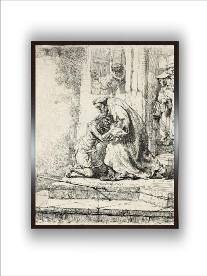 "The Return of the Prodigal Son Off White  Black Wooden Painting Wall Art''