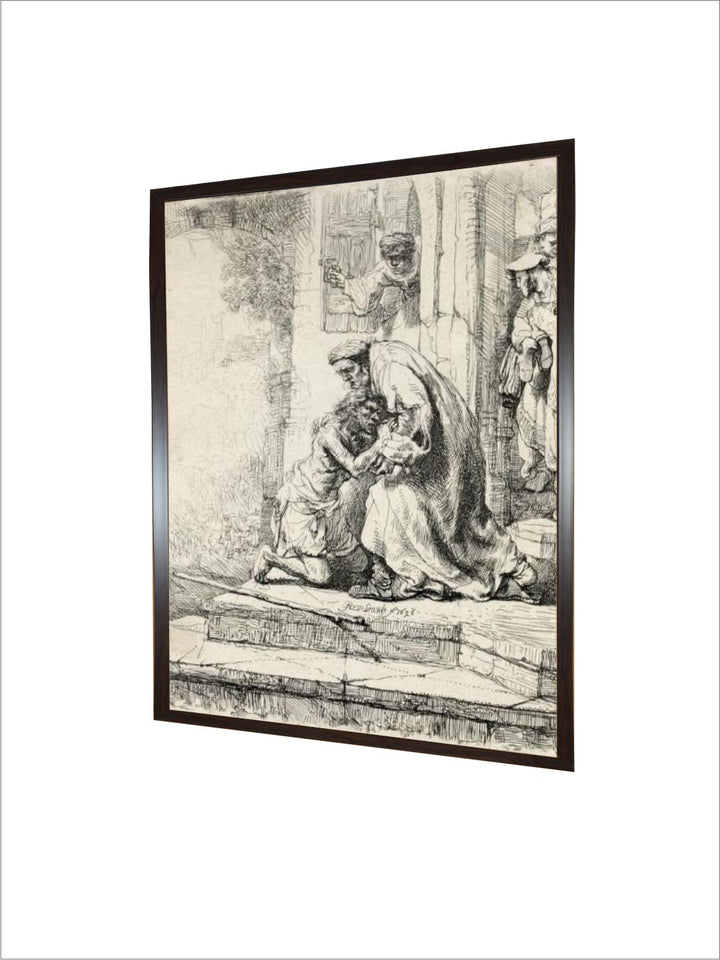 "The Return of the Prodigal Son Off White  Black Wooden Painting Wall Art''
