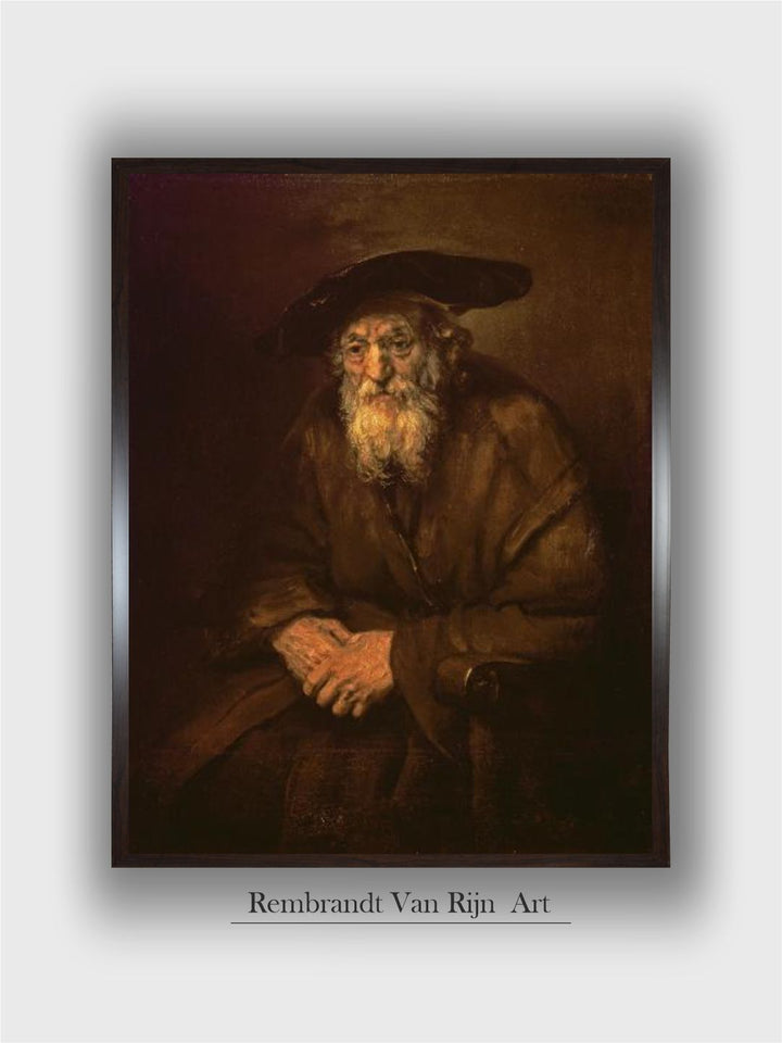"Brown  Beige Portrait of an Old Jew Wooden Painting Wall Art''