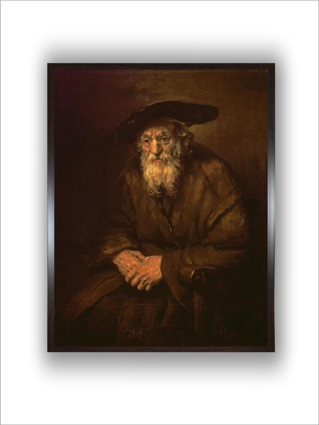 "Brown  Beige Portrait of an Old Jew Wooden Painting Wall Art''