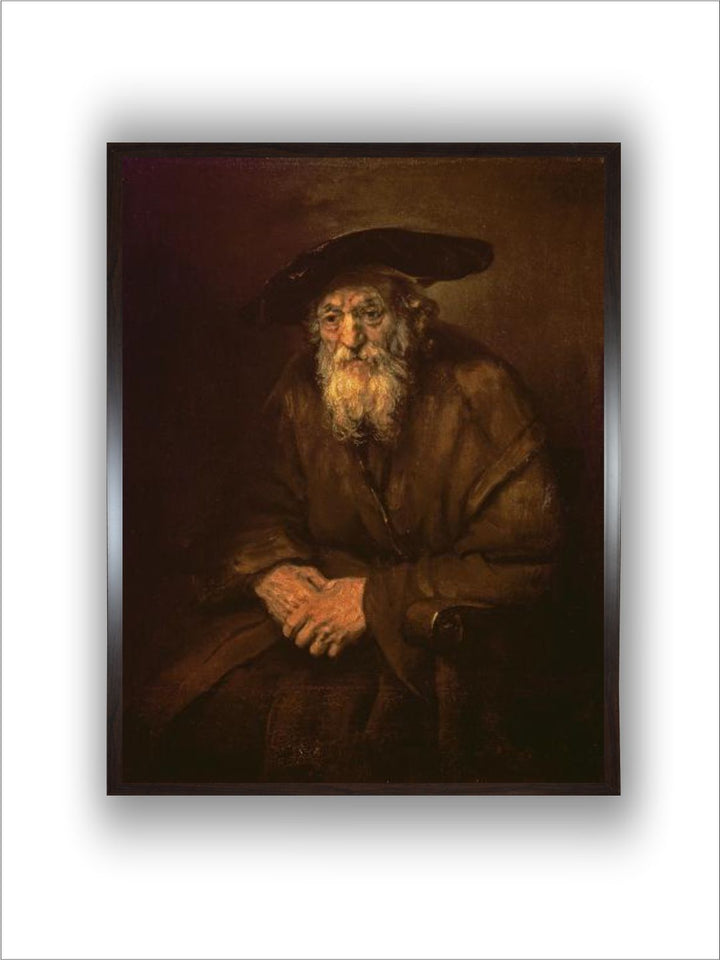 "Brown  Beige Portrait of an Old Jew Wooden Painting Wall Art''