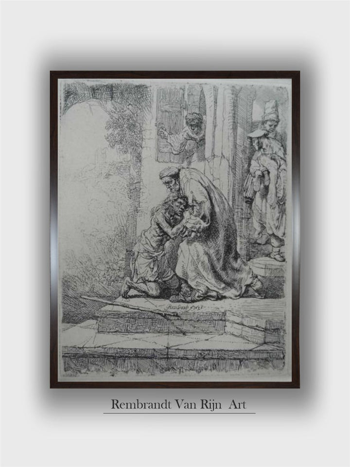 "Black  Grey Wooden The Return of the Prodigal Son Wall Painting''