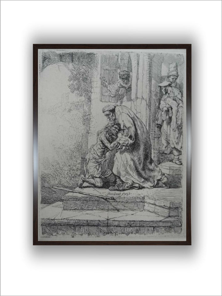 "Black  Grey Wooden The Return of the Prodigal Son Wall Painting''