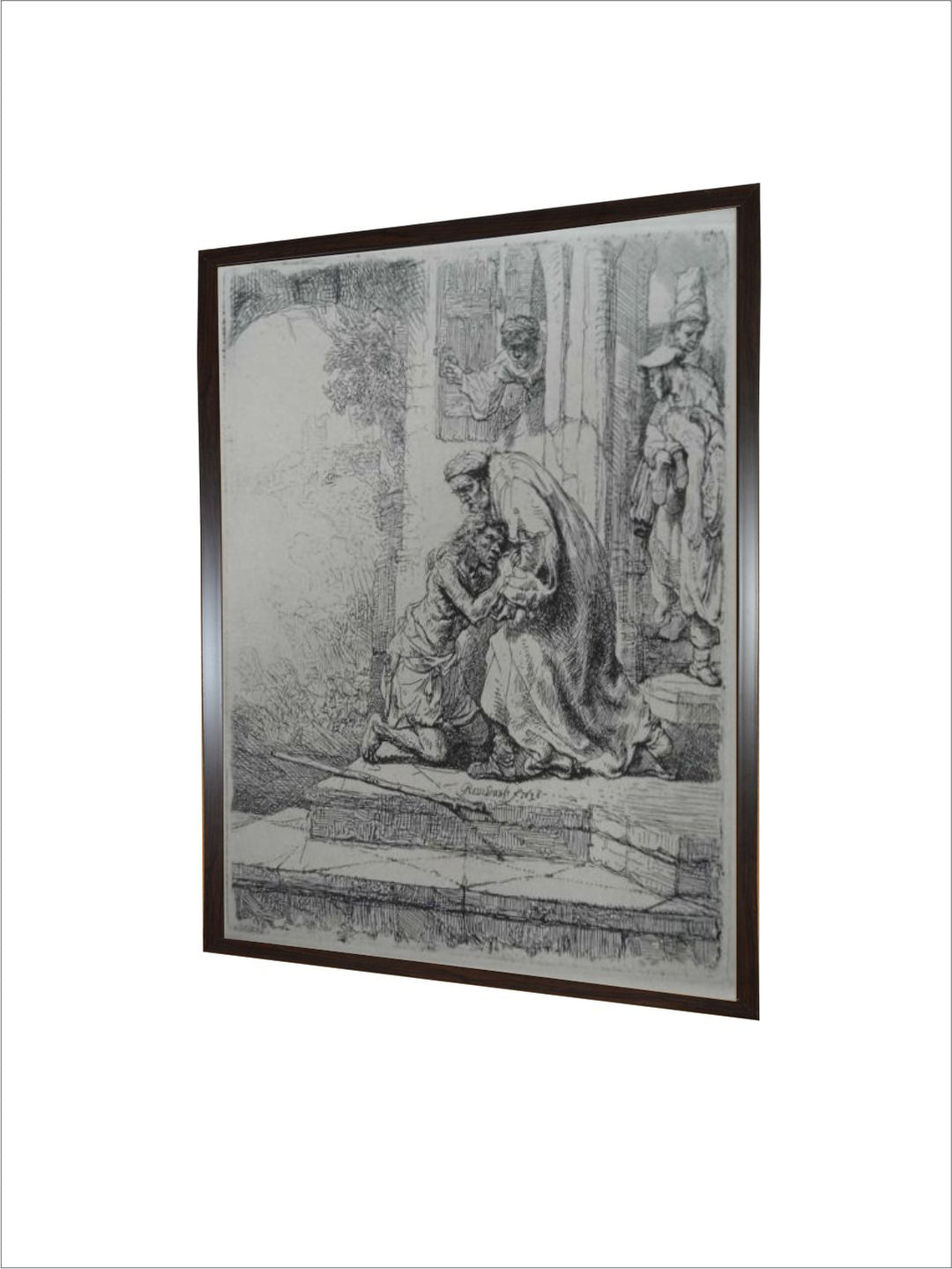 "Black  Grey Wooden The Return of the Prodigal Son Wall Painting''