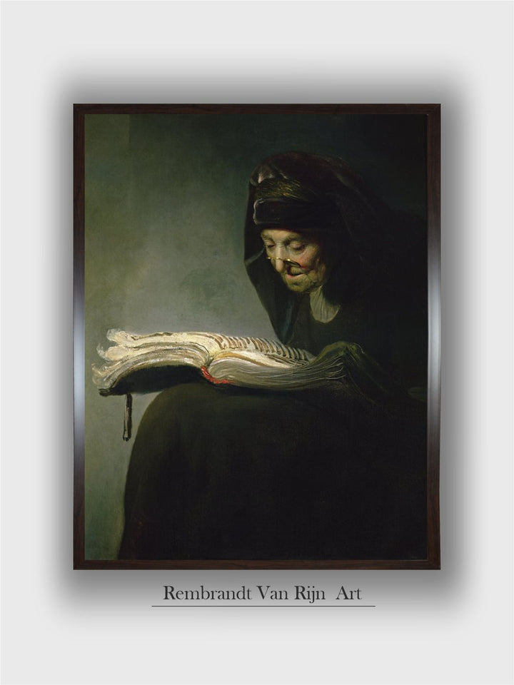 "Green  White Portrait of Rembrandts Mother Wall Painting''