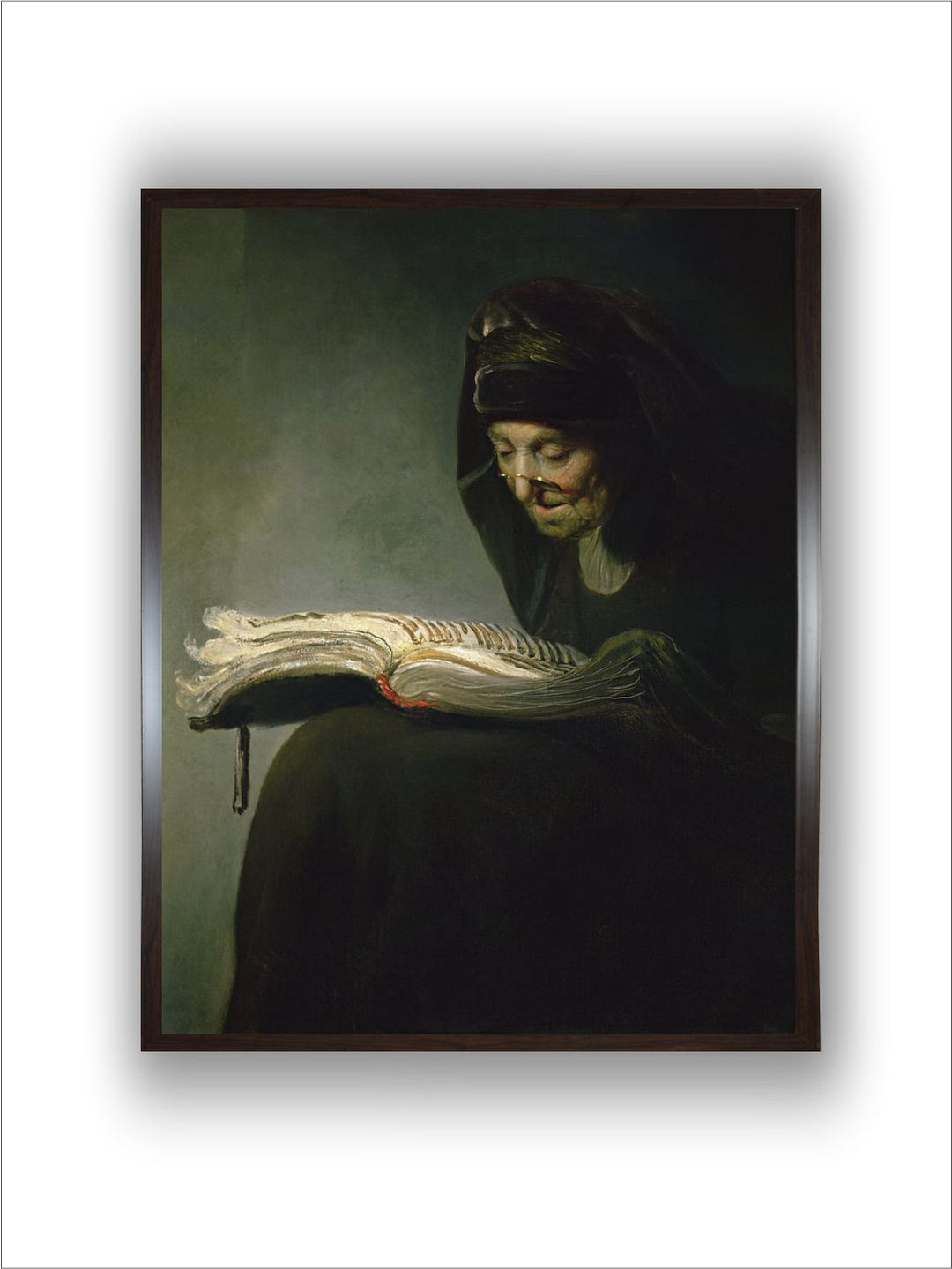 "Green  White Portrait of Rembrandts Mother Wall Painting''