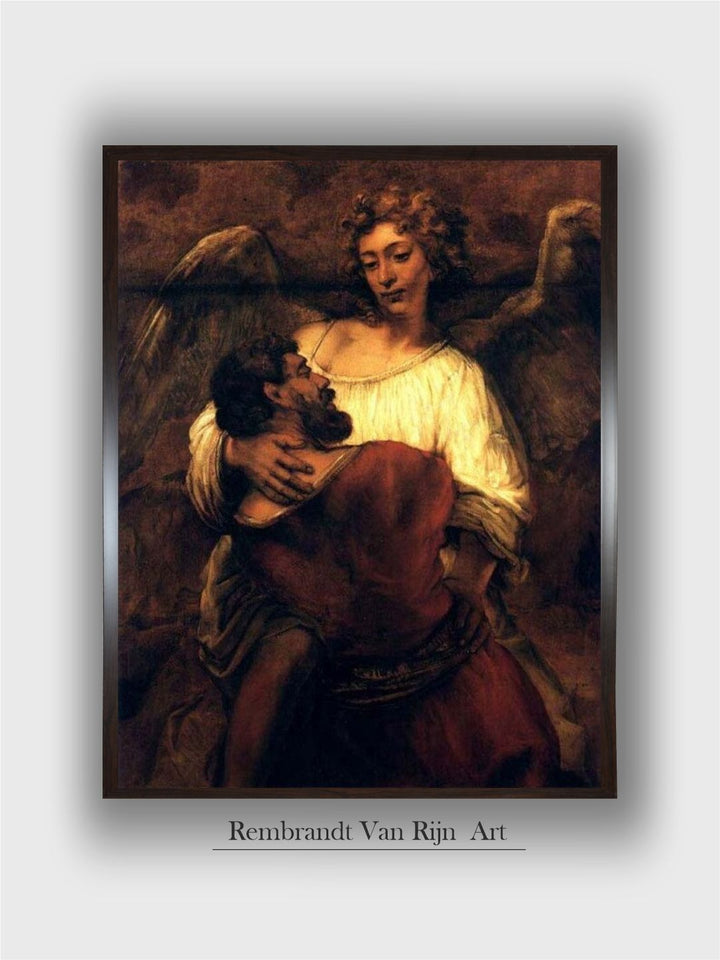 "Brown Jacob Fights the Angel Wooden Painting Wall Art''