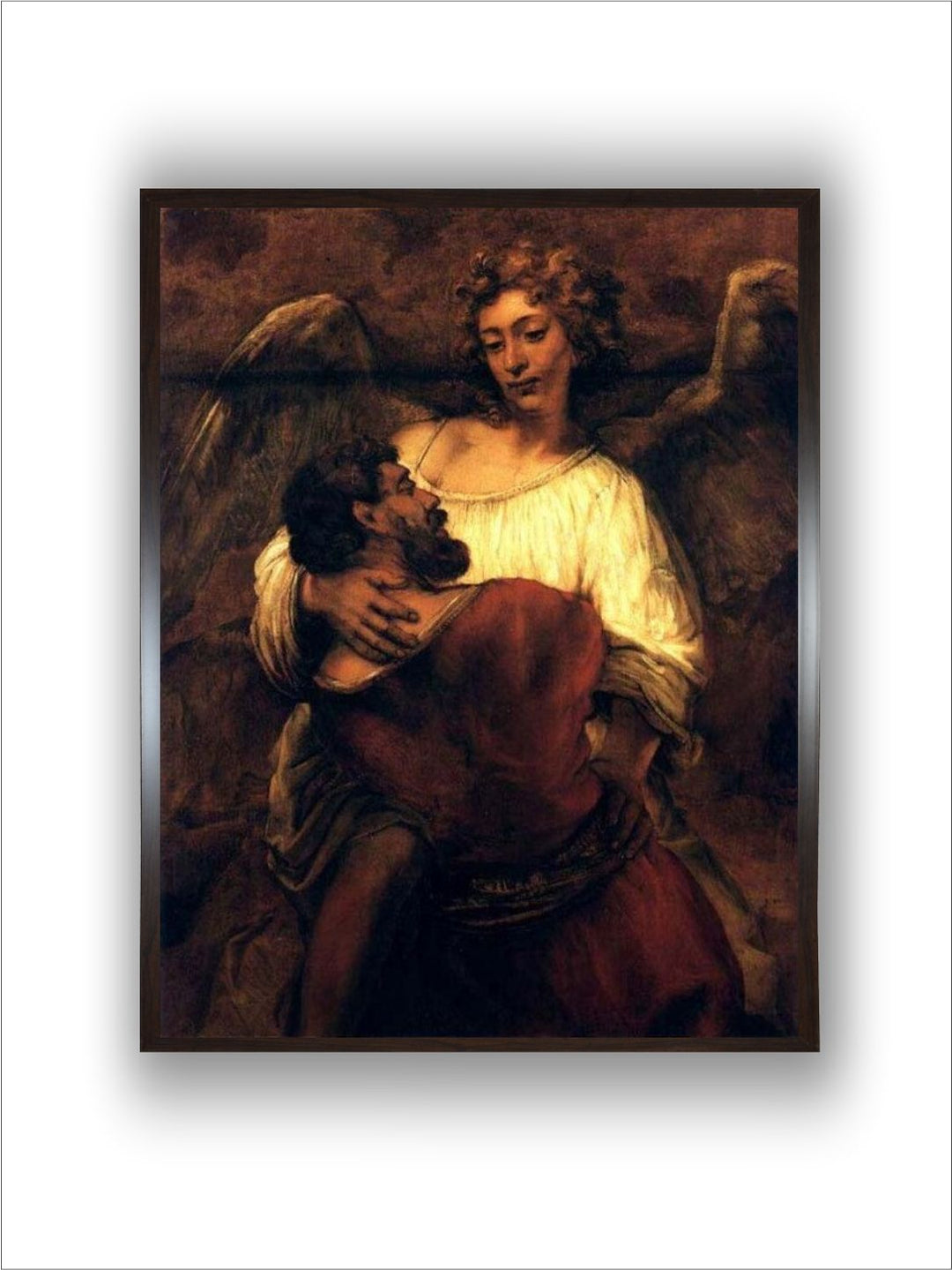 "Brown Jacob Fights the Angel Wooden Painting Wall Art''