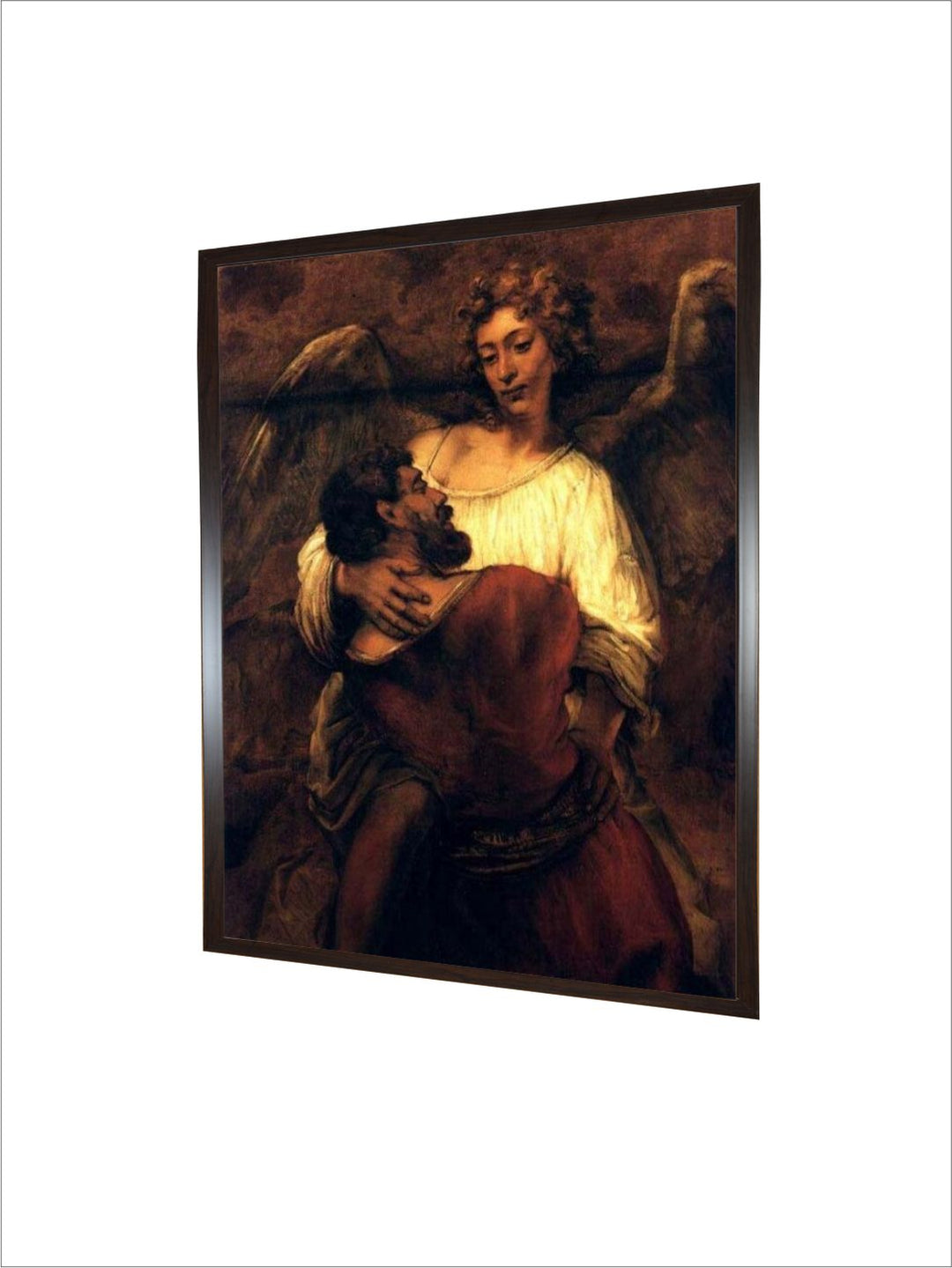 "Brown Jacob Fights the Angel Wooden Painting Wall Art''