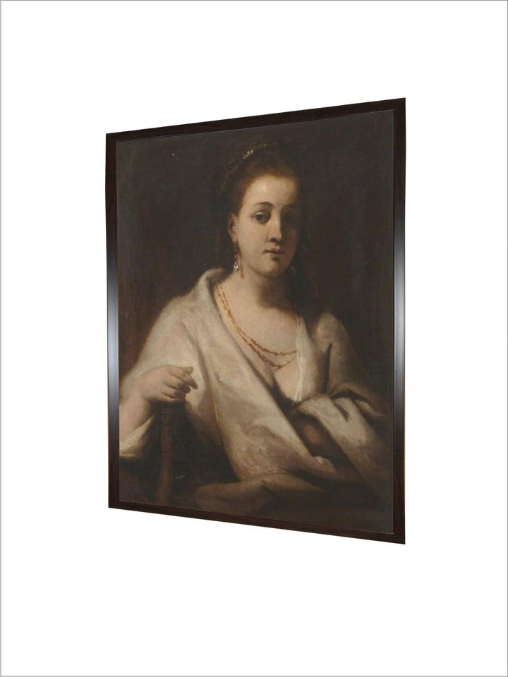 "Beige  Black Portrait Wooden Framed Canvas Painting Wall Art''
