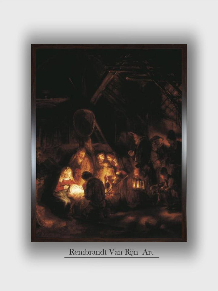"Black  Beige The Adoration of the Shepherds Wooden Painting Wall Art''