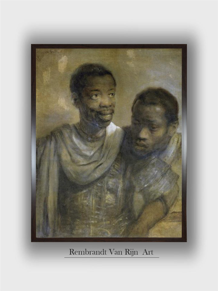 "Green  Beige Two Black Men Canvas Painting Wall Art''