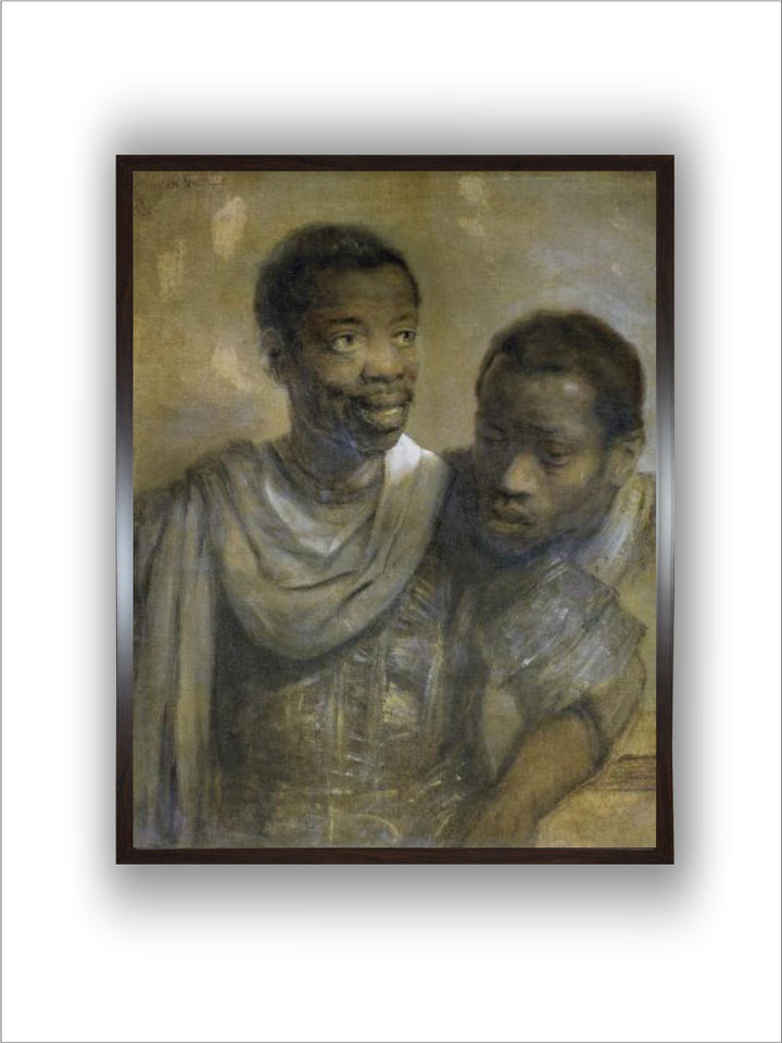 "Green  Beige Two Black Men Canvas Painting Wall Art''