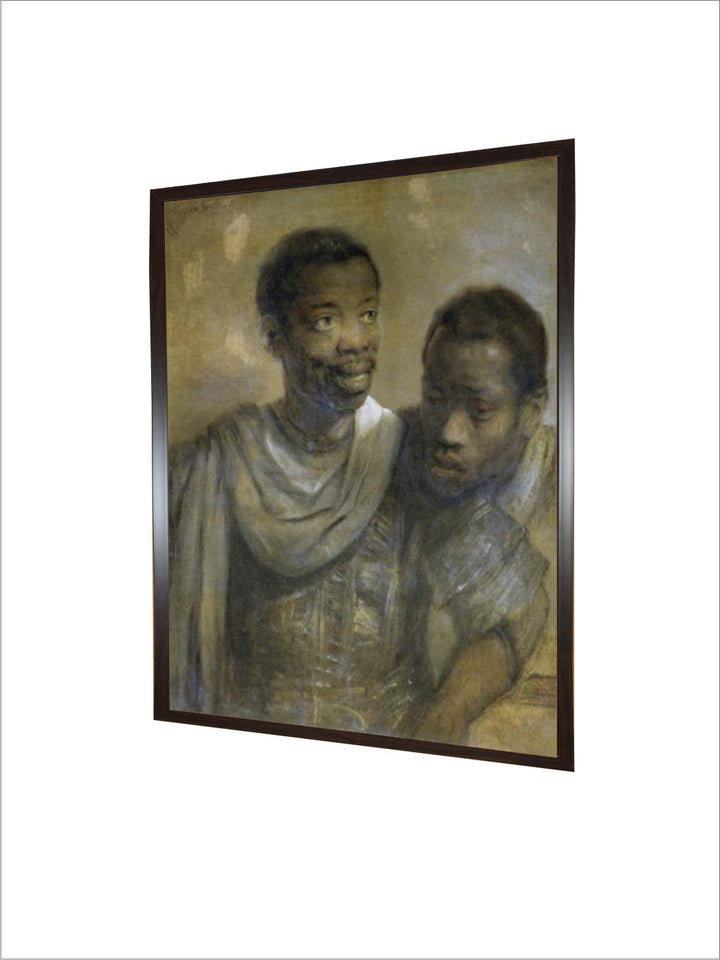 "Green  Beige Two Black Men Canvas Painting Wall Art''