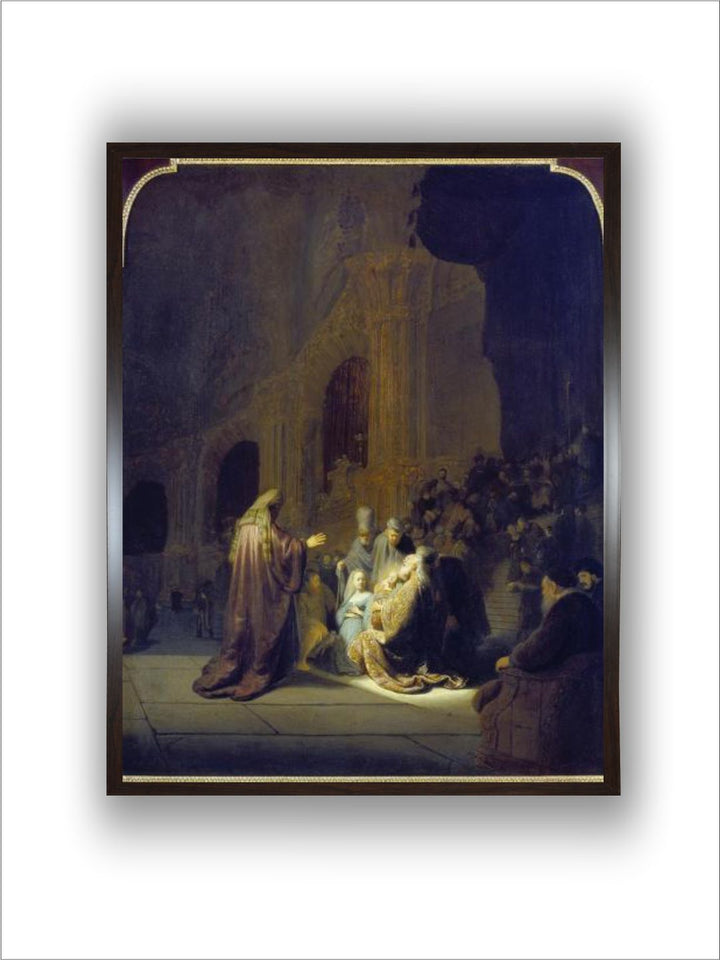 "Brown  Beige Simeon in the Temple Wooden Painting Wall Art''