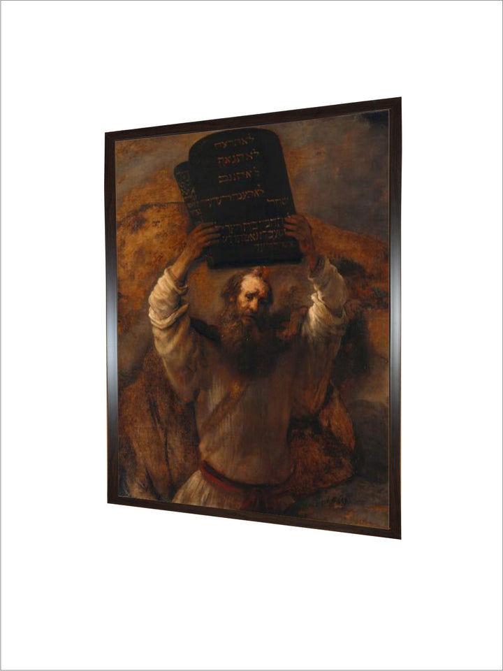 "Black  Brown Moses with the Ten Commandments Wooden Painting Wall Art''
