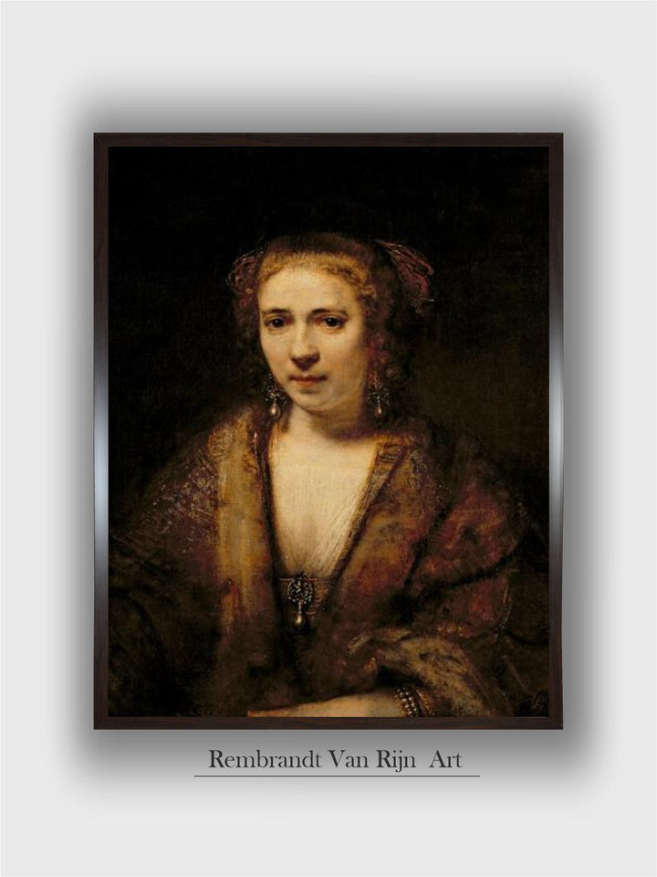 "Brown Portrait of Hendrikje Stoffels Wooden Painting Wall Art''