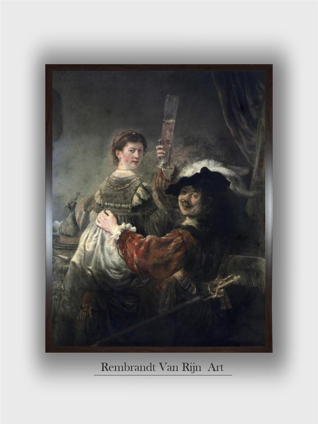 "Brown and Red Rembrandt Van Rijn Wooden Wall Painting''