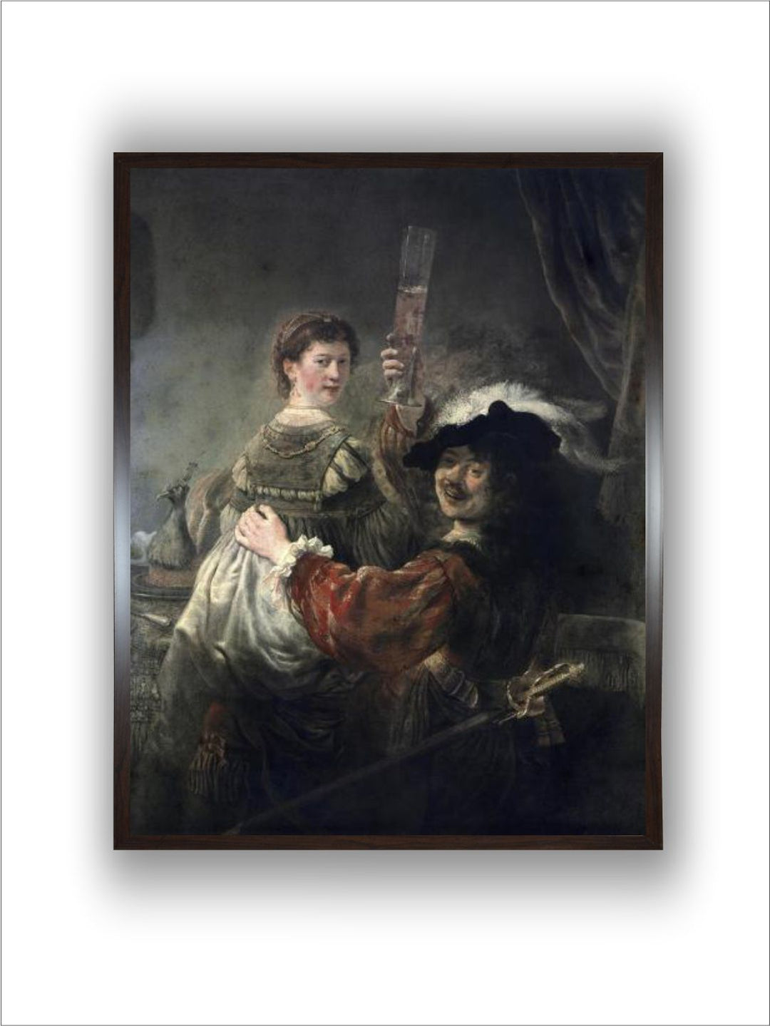 "Brown and Red Rembrandt Van Rijn Wooden Wall Painting''