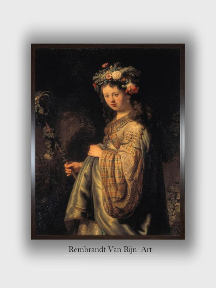 "Black  Brown Saskia as Flora Wooden Framed Canvas Painting Wall Art''