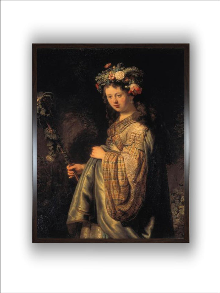 "Black  Brown Saskia as Flora Wooden Framed Canvas Painting Wall Art''
