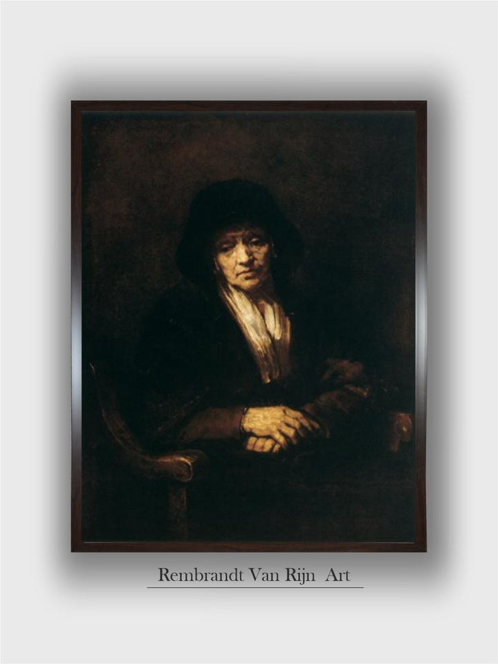 "Black Portrait of an Old Woman Canvas Wooden Painting Wall Art''