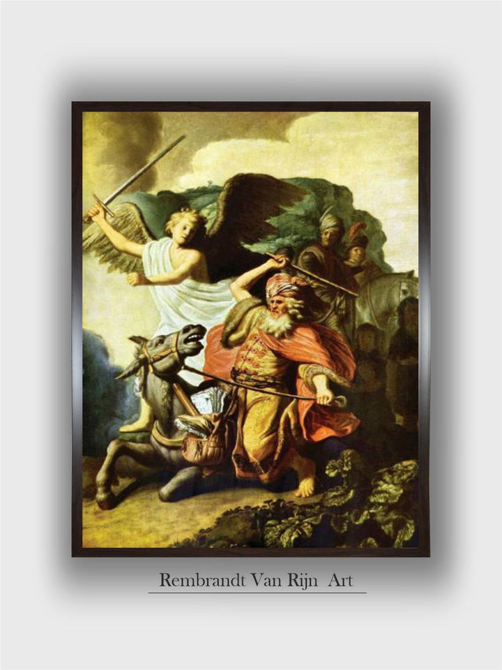 " Green  Beige Prophet Balaam and the Donkey Wooden Painting Wall Art''