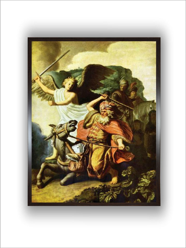 " Green  Beige Prophet Balaam and the Donkey Wooden Painting Wall Art''