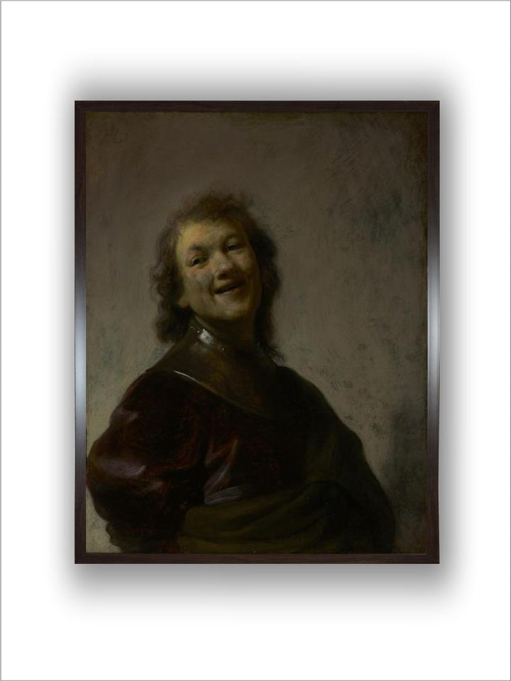 " Brown  Beige Rembrandt Laughing Canvas Wooden Painting Wall Art''