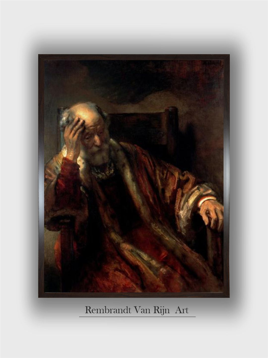 "Red  Beige An Old Man in an Armchair Wooden Painting Wall Art''