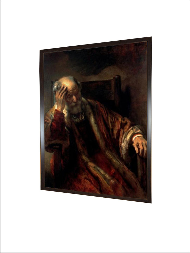 "Red  Beige An Old Man in an Armchair Wooden Painting Wall Art''