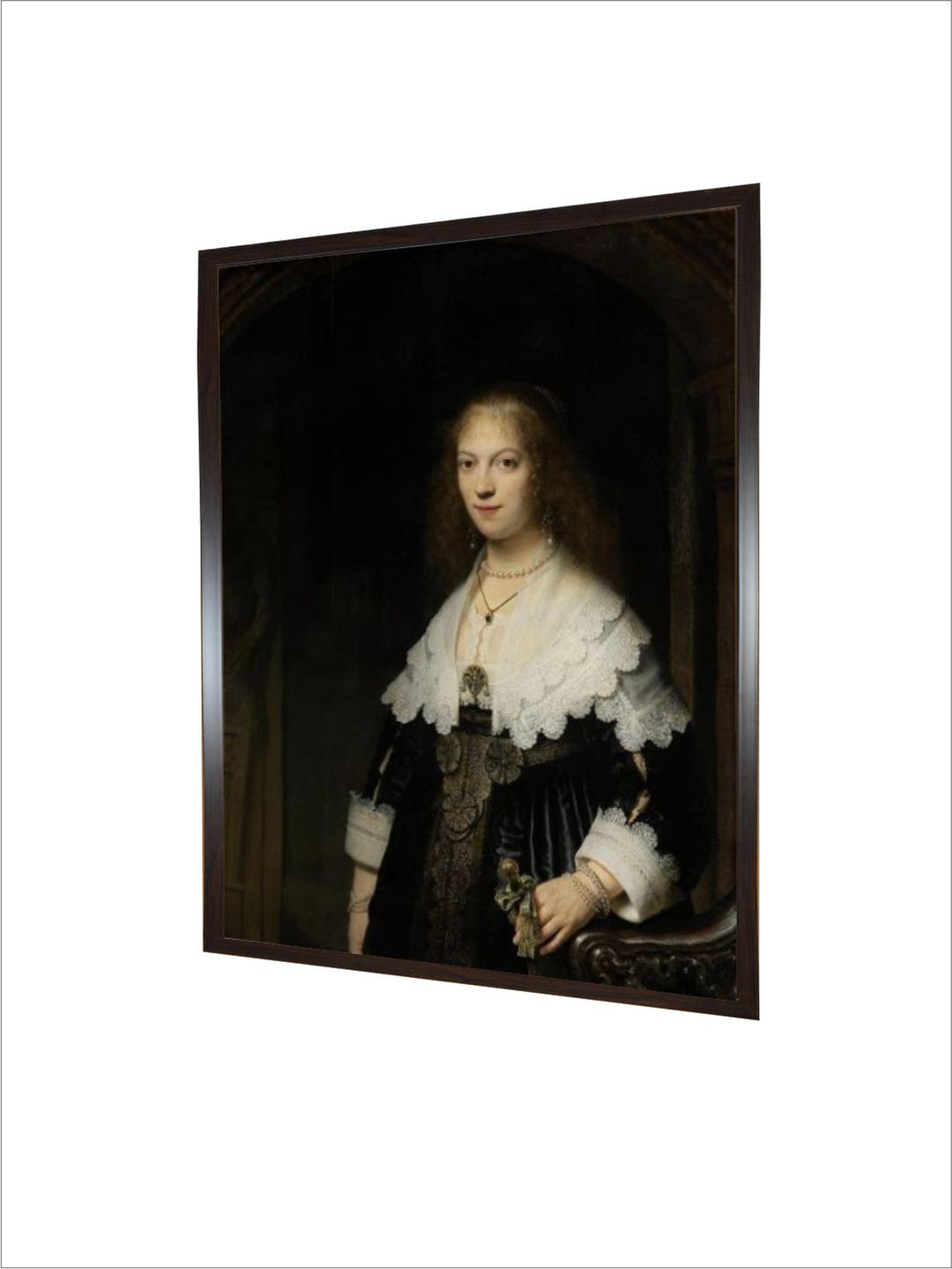 "Black  White Portrait Of A Woman By Rembrandt Wooden Painting Wall Art''