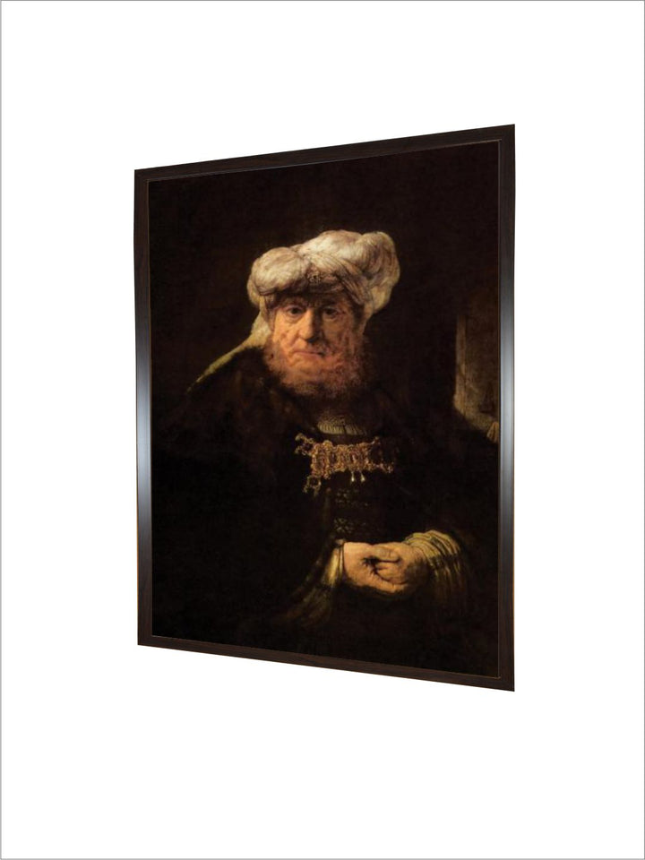 "Brown  Black Rembrandt Van Rijn Wooden Framed Canvas Painting Wall Art''