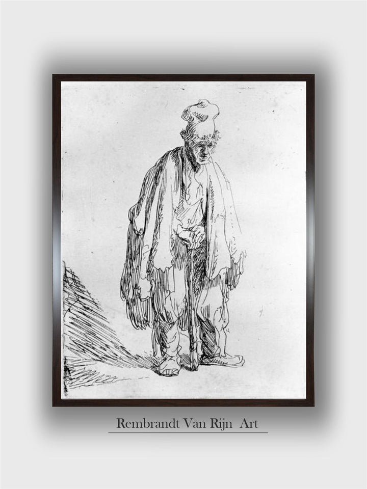 "Grey Wooden Rembrandt Van Rijn Painting Wall Art''
