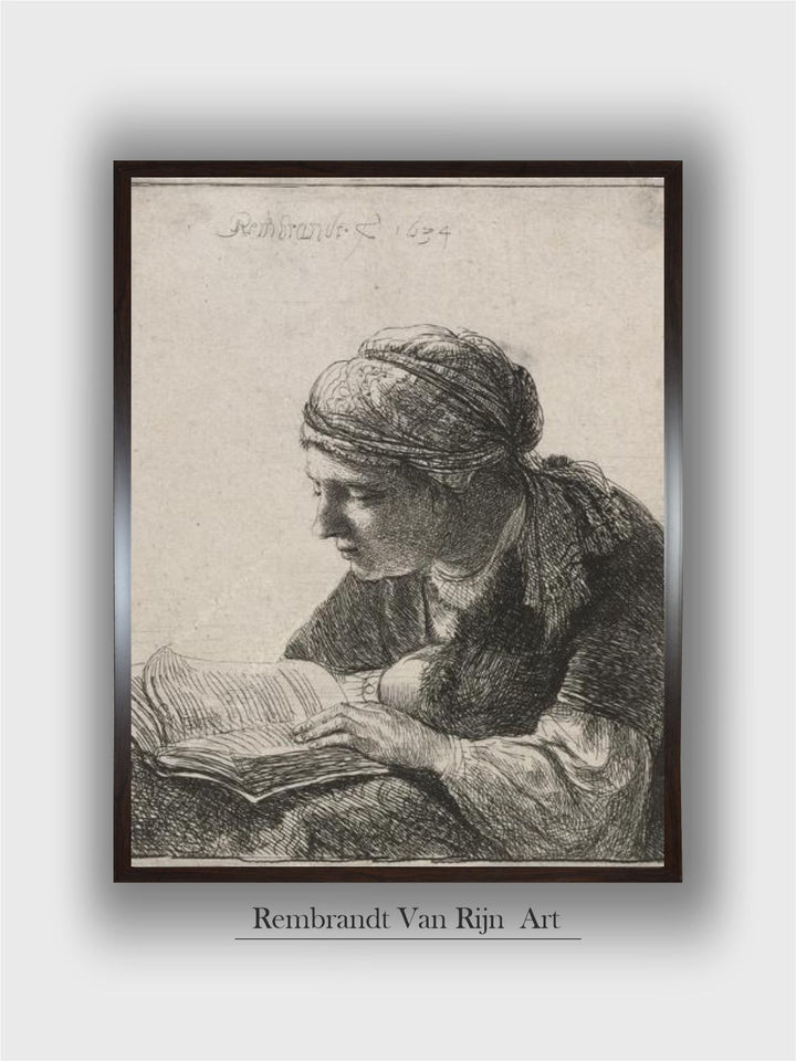 "Beige  Grey Woman Reading Wooden Framed Painting Wall Art''