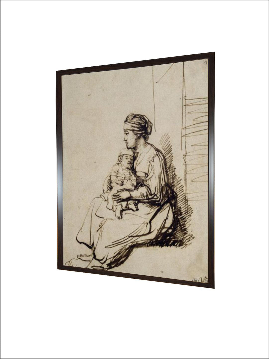 Jeune femme assise tenant son enfant sur ses genoux by Rembrandt Van Rijn