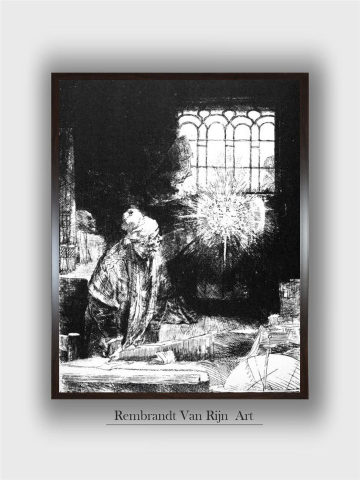 "Black  White 1 Piece Rembrandt: Faust Wooden Frame Wall Painting''