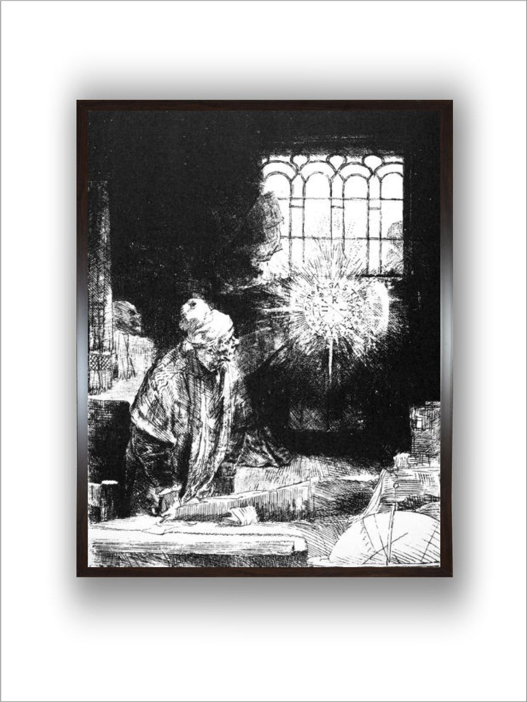 "Black  White 1 Piece Rembrandt: Faust Wooden Frame Wall Painting''