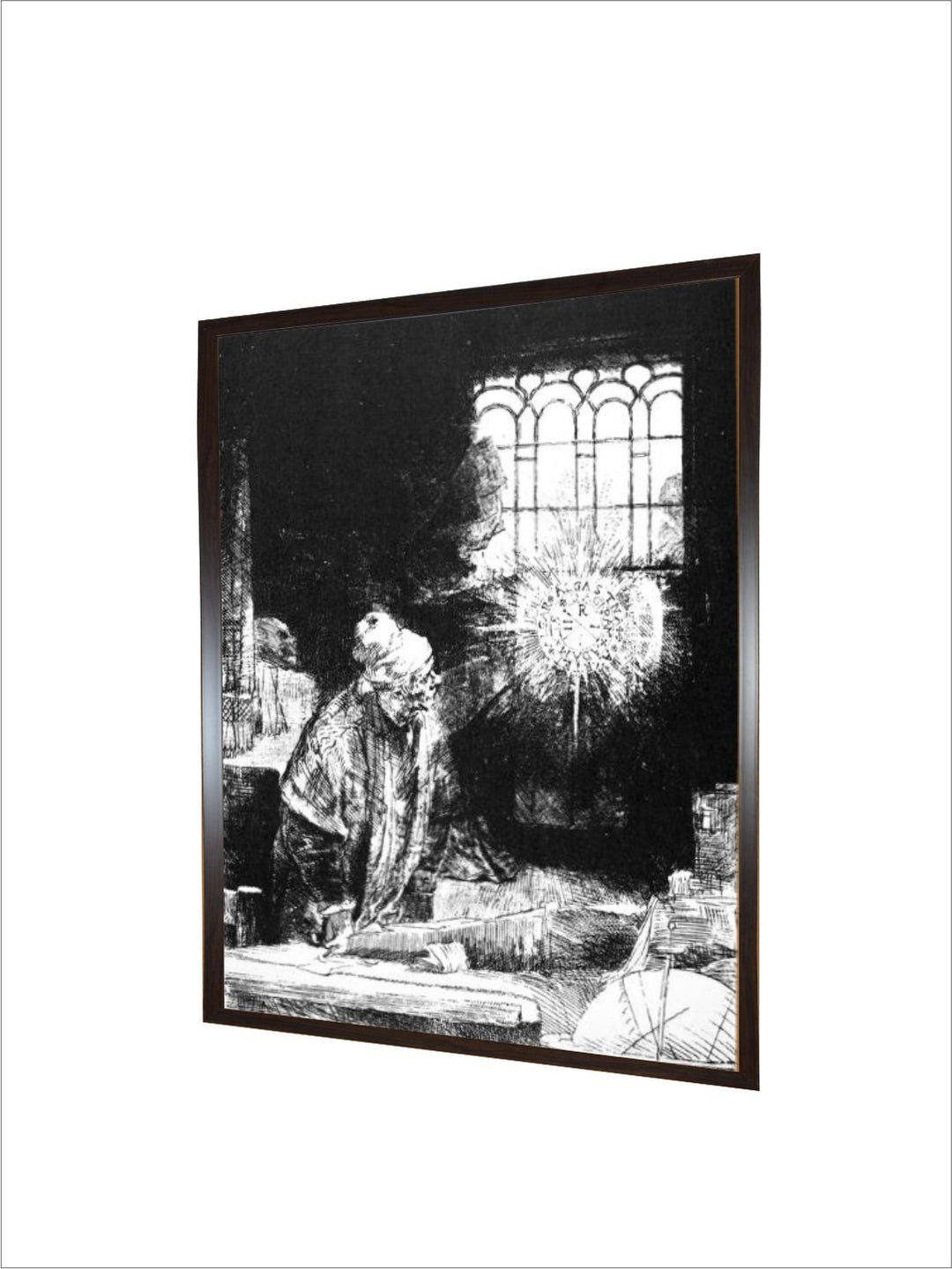 "Black  White 1 Piece Rembrandt: Faust Wooden Frame Wall Painting''
