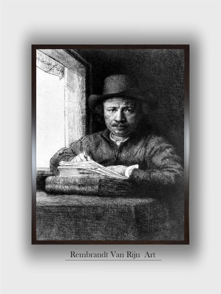 "Self Portrait While Drawing, 1648 Wooden Wall Painting''