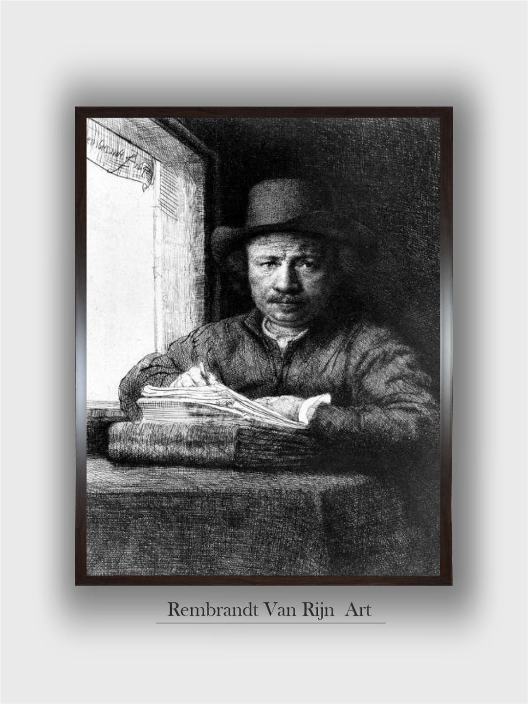 Self Portrait While drawing, 1648 (Etching) by Rembrandt Van Rijn