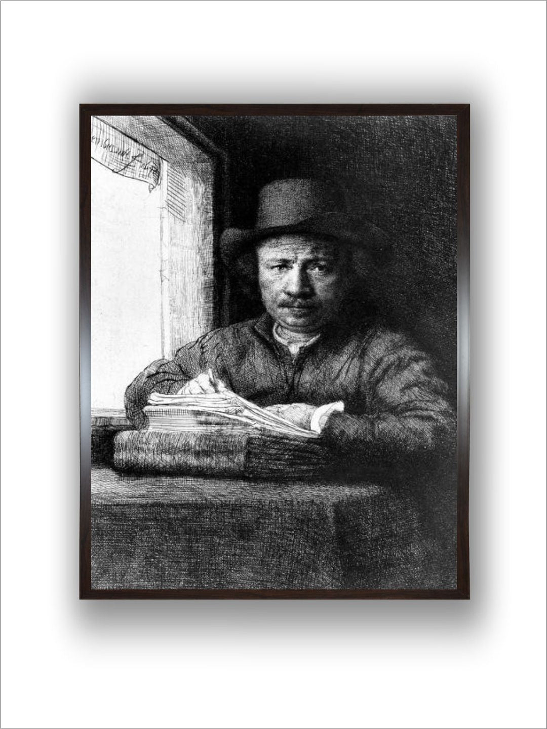 Self Portrait While drawing, 1648 (Etching) by Rembrandt Van Rijn