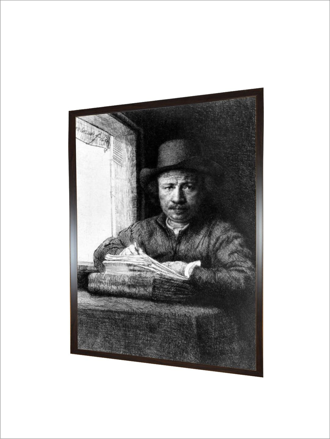 "Self Portrait While Drawing, 1648 Wooden Wall Painting''
